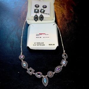 Marcasite necklace with genuine multi colored stones/ earrings